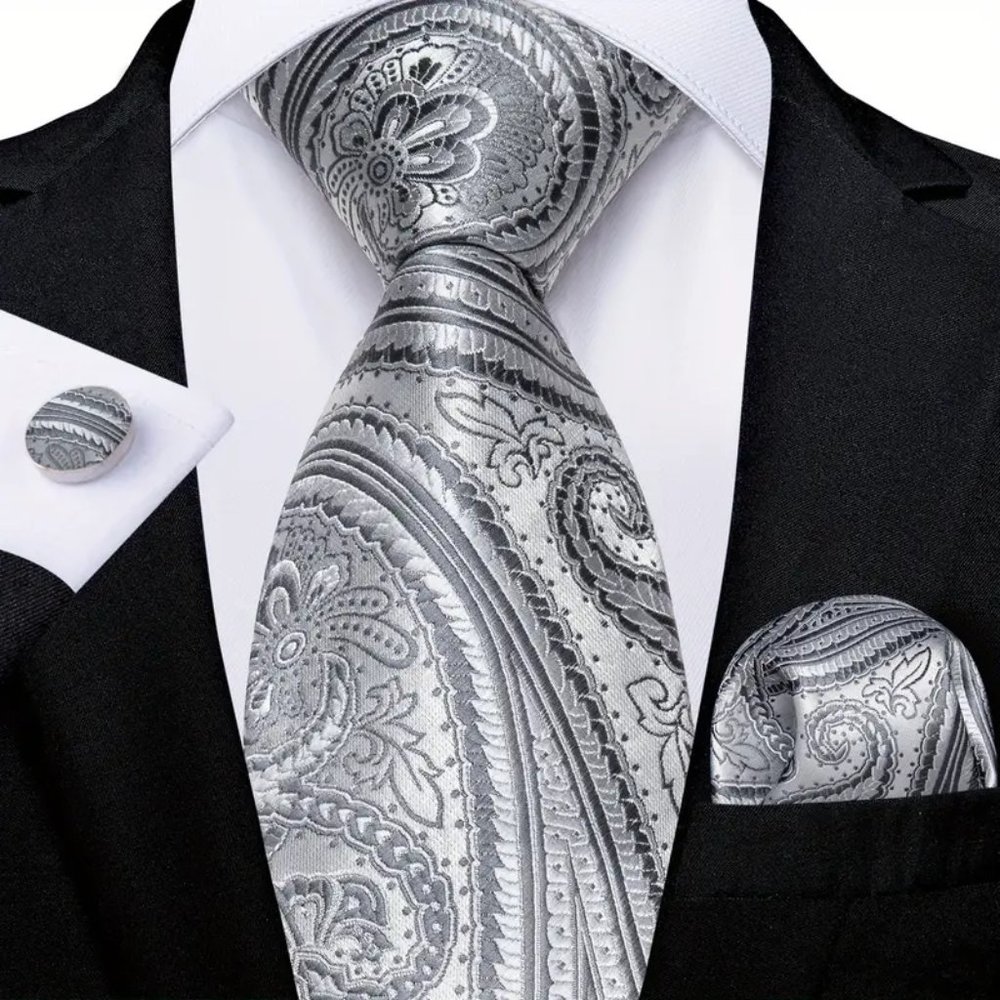 Men's Tie Set Design Light Color Paisley Handkerchief Cufflinks Set